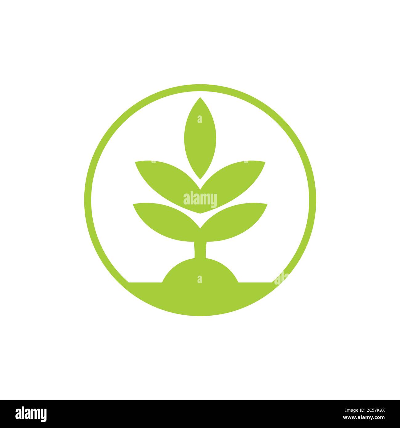 Semplice e geometrica pianta verde del logo a forma di cerchio vettore Illustrazione Vettoriale