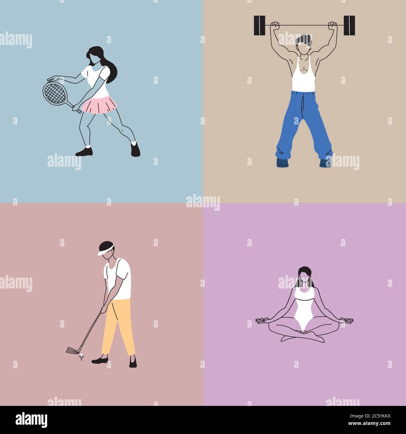set di carte con persone in attività sportive disegno vettoriale illustrazione Illustrazione Vettoriale