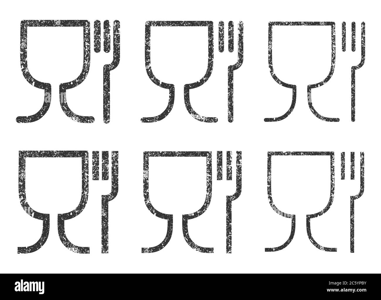 Simbolo di icona vettoriale per alimenti sicuri. Materiale per alimenti, bicchiere da vino e logo con il simbolo della forcella. Immagine vettoriale. Isolato su sfondo bianco. Illustrazione Vettoriale