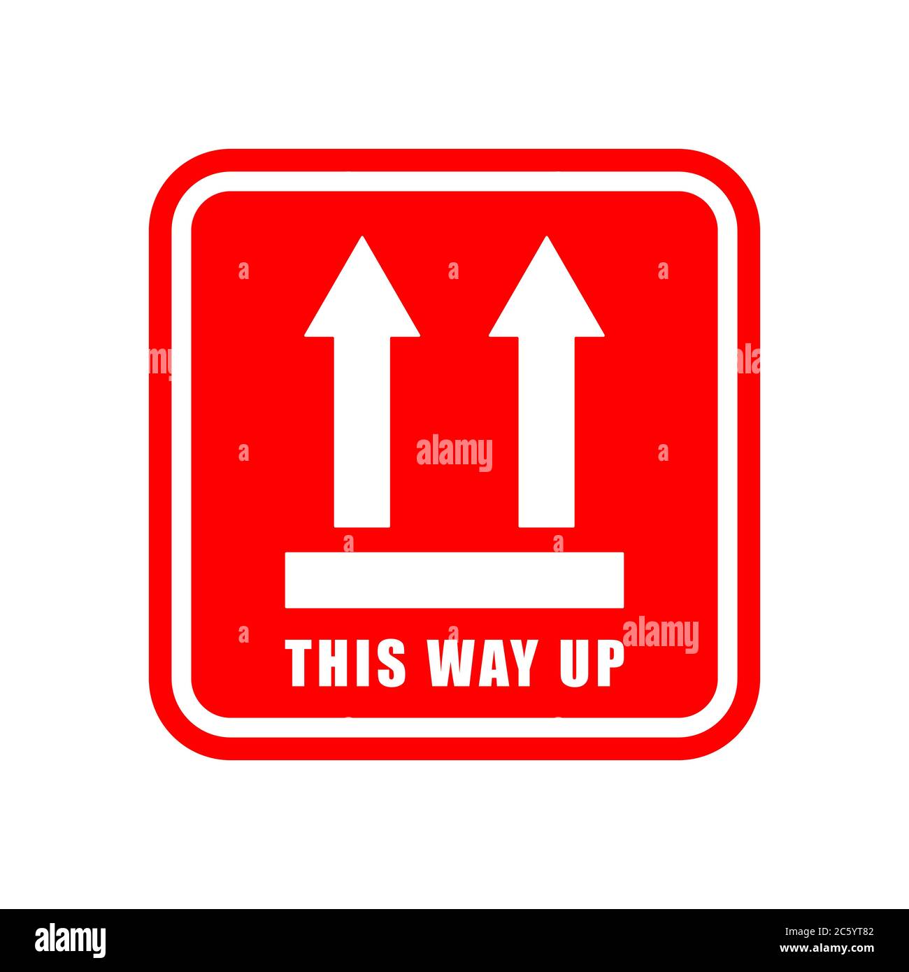 Simbolo dell'icona dell'adesivo fragile. Maneggiare con il logo Care. Tenere asciutto, in questo modo. Immagine vettoriale. Isolato su sfondo bianco. Illustrazione Vettoriale