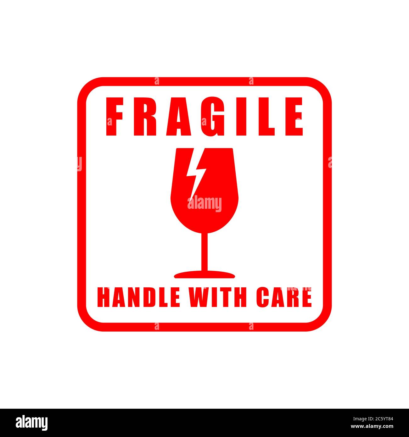 Simbolo dell'icona dell'adesivo fragile. Maneggiare con il logo Care. Tenere asciutto, in questo modo. Immagine vettoriale. Isolato su sfondo bianco. Illustrazione Vettoriale