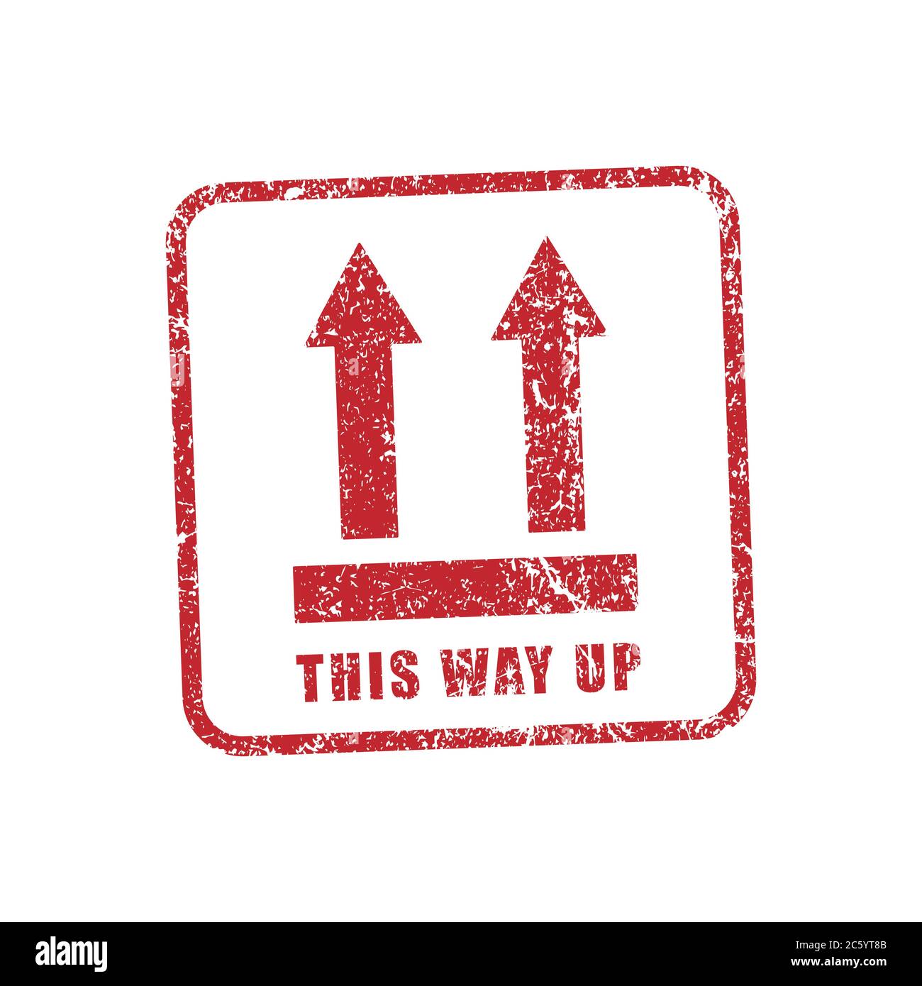 Simbolo dell'icona dell'adesivo fragile. Maneggiare con il logo Care. Tenere asciutto, in questo modo. Immagine vettoriale. Isolato su sfondo bianco. Illustrazione Vettoriale