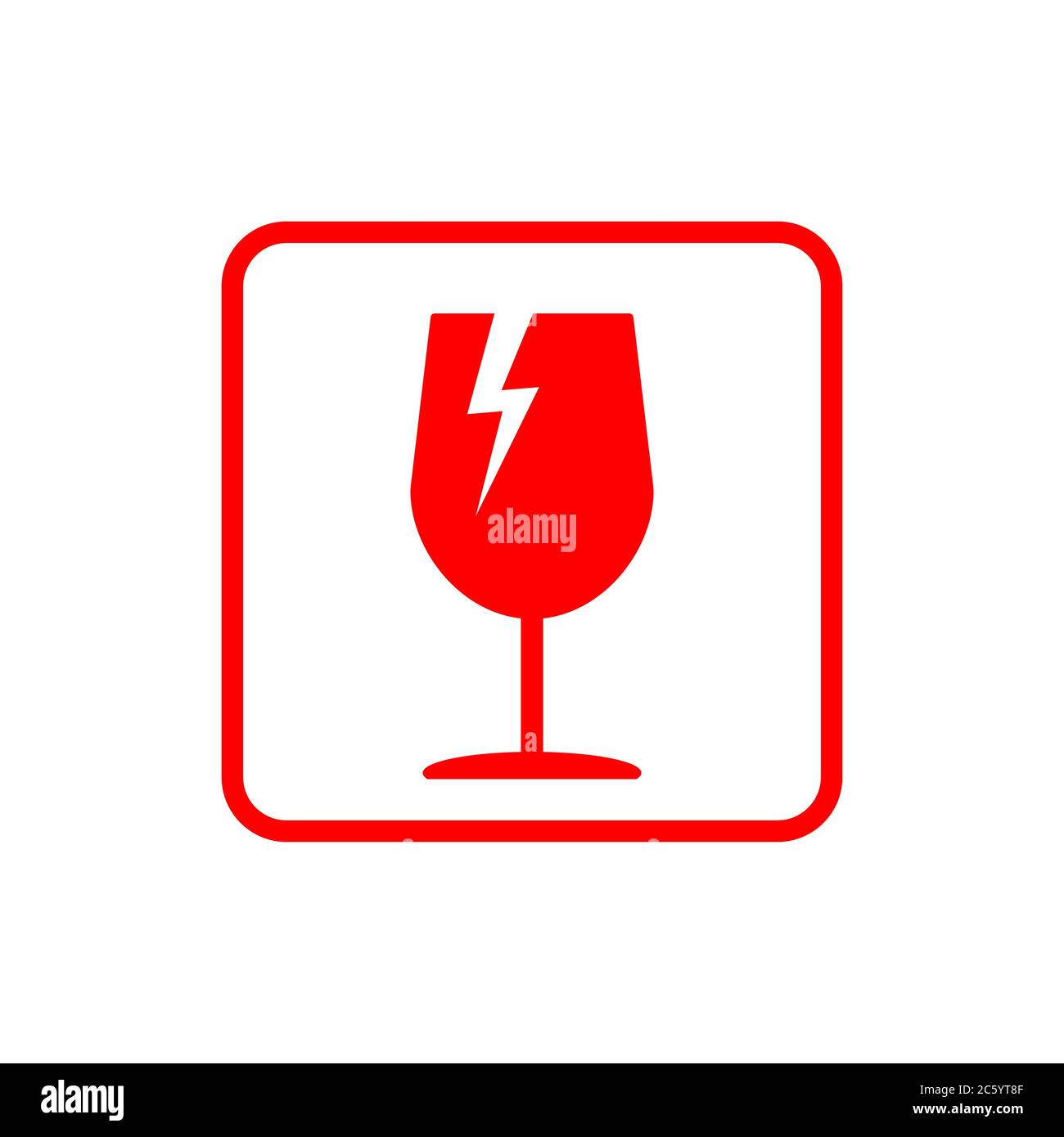 Simbolo dell'icona dell'adesivo fragile. Maneggiare con il logo Care. Tenere asciutto, in questo modo. Immagine vettoriale. Isolato su sfondo bianco. Illustrazione Vettoriale