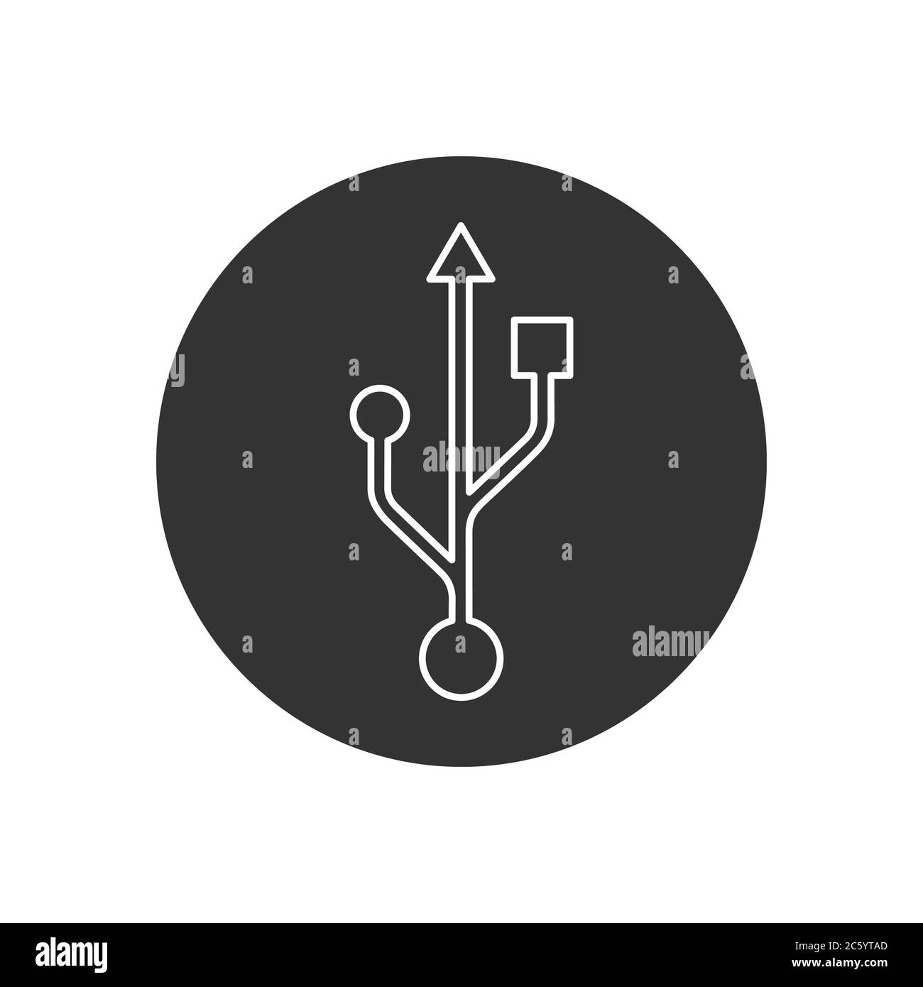Pulsante con il simbolo del cavo dell'unità flash USB. Logo della memoria del connettore. Immagine vettoriale. Isolato su sfondo bianco. Illustrazione Vettoriale