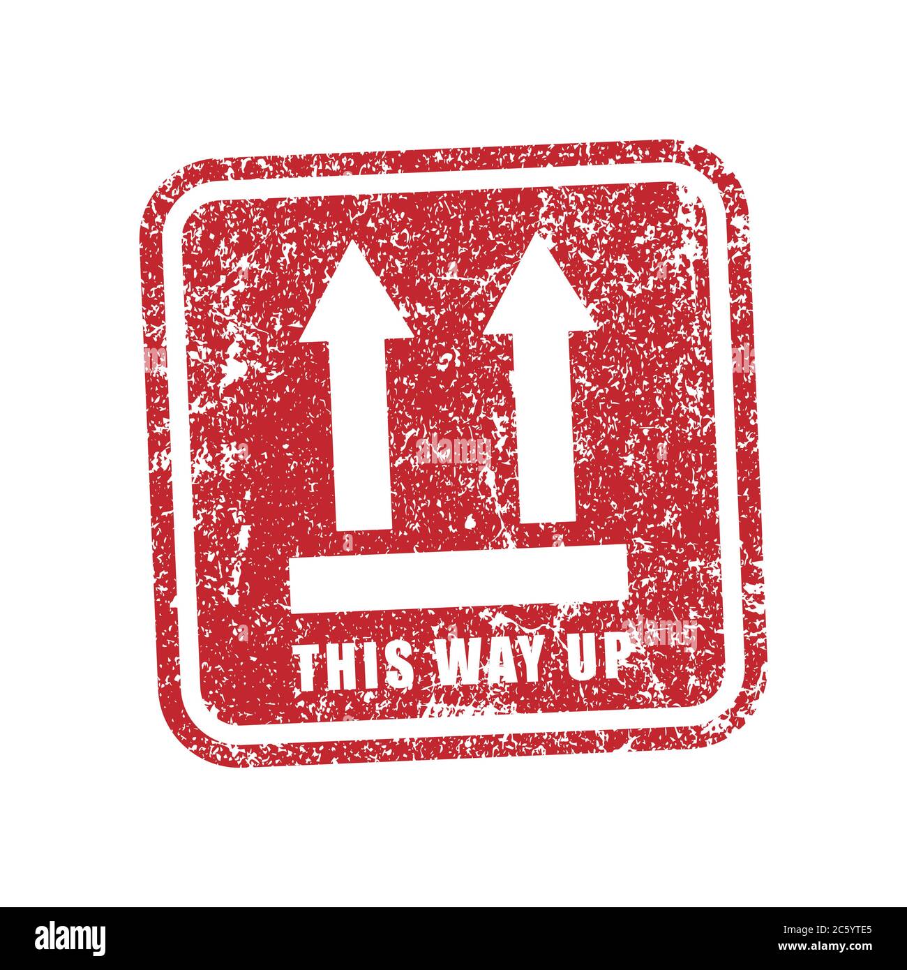 Simbolo dell'icona dell'adesivo fragile. Maneggiare con il logo Care. Tenere asciutto, in questo modo. Immagine vettoriale. Isolato su sfondo bianco. Illustrazione Vettoriale