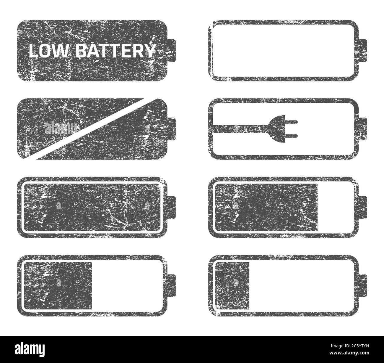 Set di icone della batteria. Logo del livello di carica accu. Immagine vettoriale. Isolato su sfondo bianco. Illustrazione Vettoriale