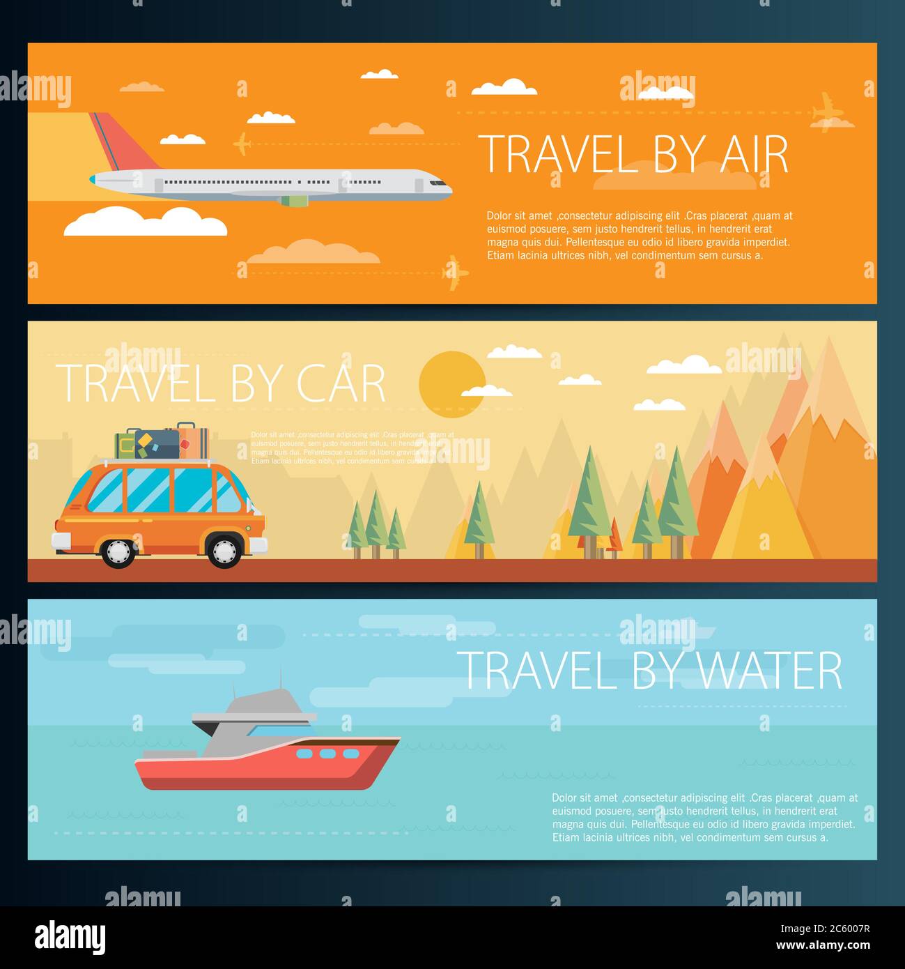 Serie di striscioni orizzontali in stile piatto Illustrazione Vettoriale