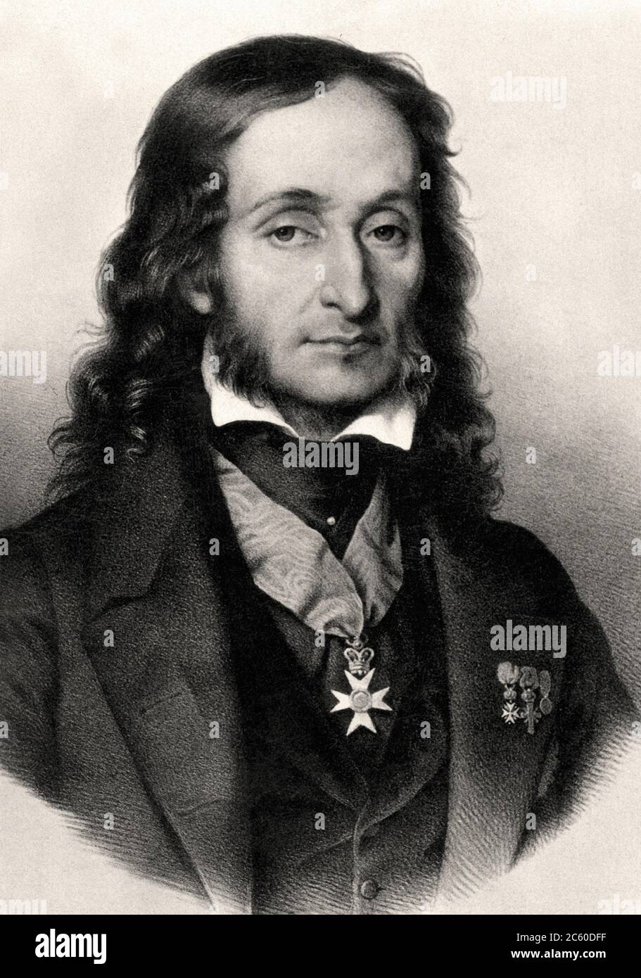 Niccolo Paganini (1782 – 1840) è stato un violista, violista, chitarrista e compositore italiano. Era il virtuoso violino più celebrato del suo tempo, e. Foto Stock