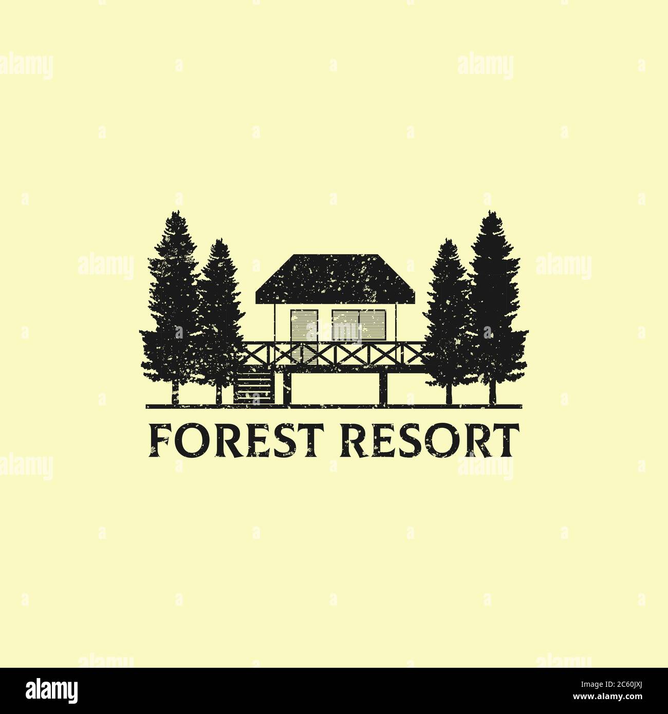 Rustic Nature Forest Resort logo design, ideale per business e idea di hotel logo Illustrazione Vettoriale