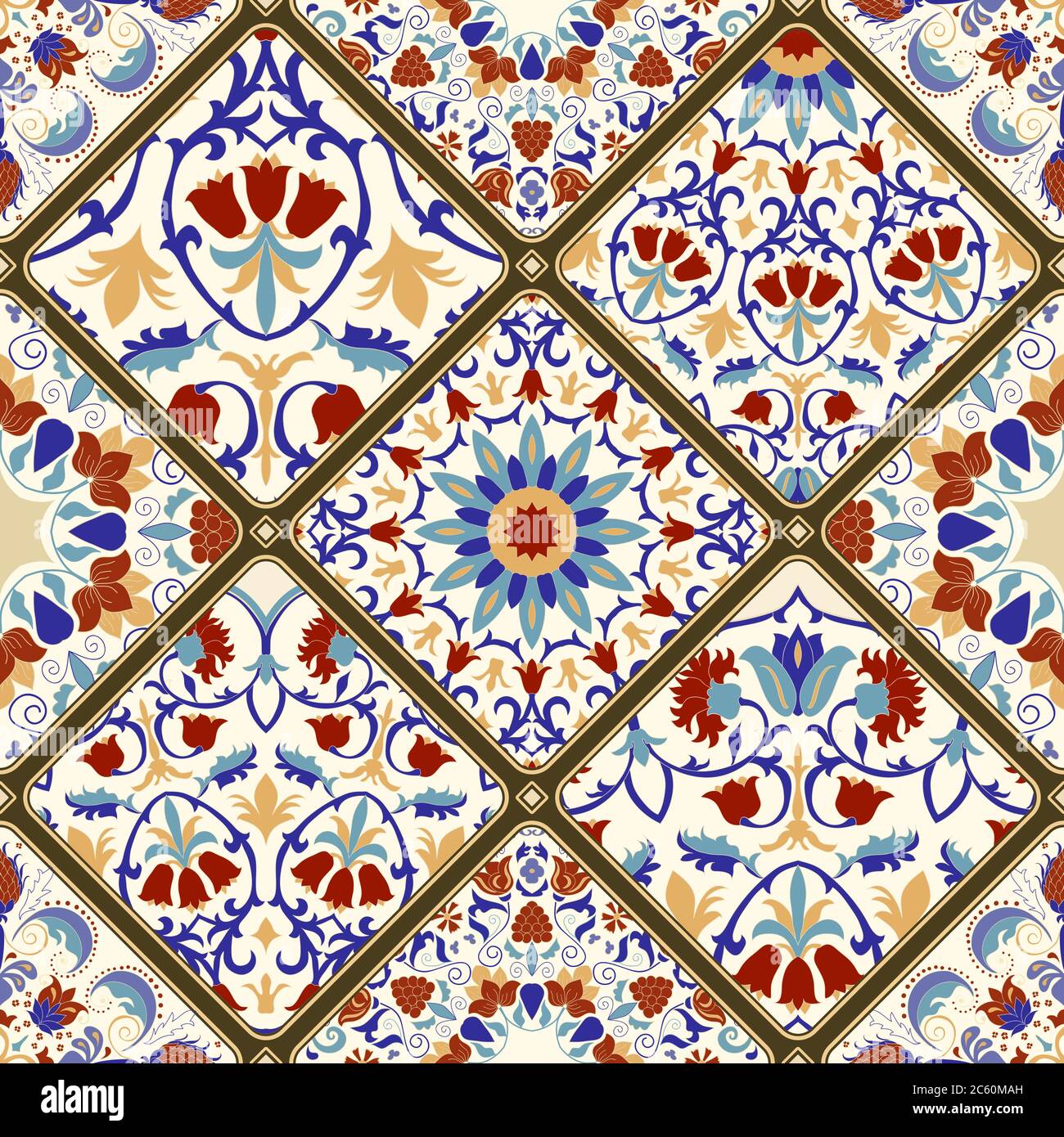 Piastrelle In Ceramica Senza Cuciture Con Patchwork Colorato Vintage Multicolore In Stile Turco Sfondo Disegnato A Mano Islam Arabo Motivi Ottomani Immagine E Vettoriale Alamy