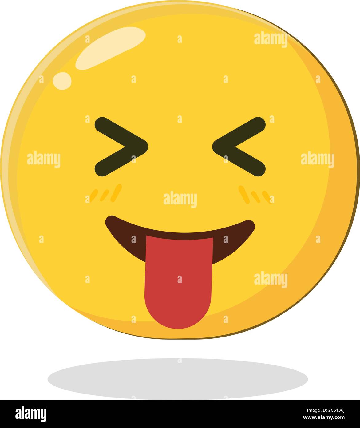 Emoticon con la lingua bloccata e gli occhi ben chiusi. Illustrazione vettoriale isolata da cartoni animati su sfondo bianco Illustrazione Vettoriale