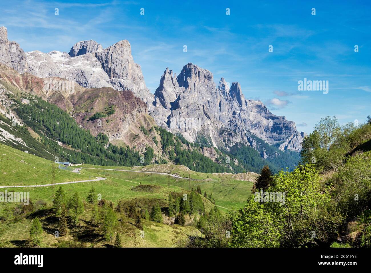 Paesaggio della gamma pallida di San Martino. Passo Rolle, Trentino Alto Adige. Dolomiti Italiane, Italia Foto Stock