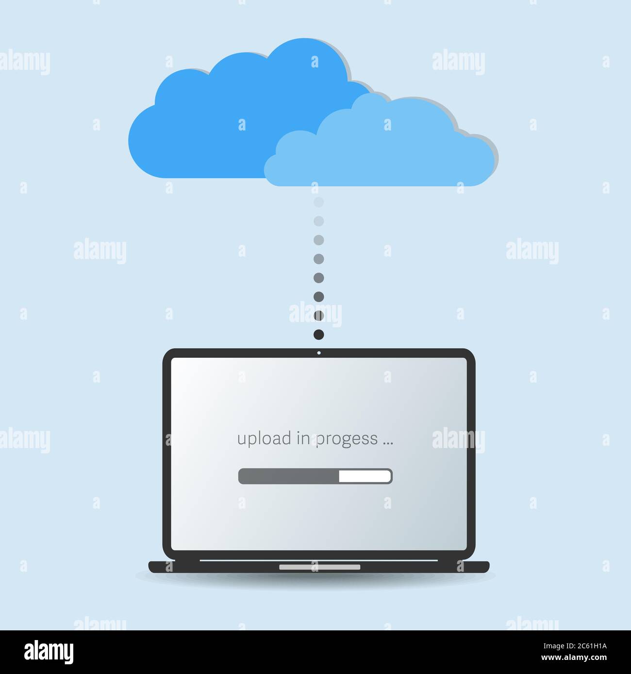 concetto di servizio di archiviazione cloud, caricamento dei dati dal computer portatile locale all'illustrazione vettoriale cloud Illustrazione Vettoriale