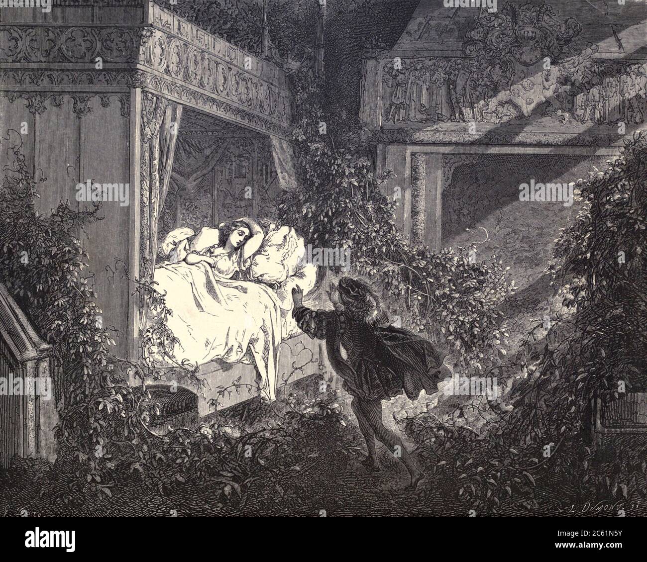 Ogni passo che si avvicinava, si opposì agli occhi della viola". Illustrazione di ‘la bellezza addormentata’ di Paul Gustave Doré (1832-1883). Il principe circa risvegliare la principessa dal suo sonno 100 anni con un bacio. Dal regno fata del libro. Una raccolta dei vecchi racconti preferiti. Illustrato dalla matita di Gustave Dore di Tom Hood, (1835-1874); Gustave Doré, (1832-1883) pubblicato a Londra da Ward, Lock e Tyler nel 1866 Foto Stock