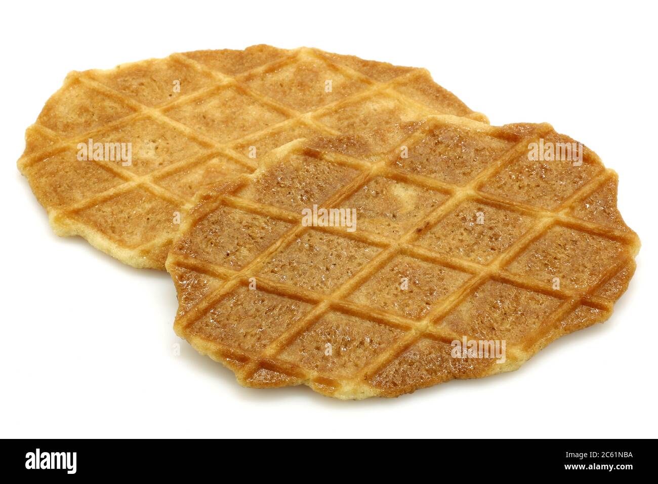 Waffle olandesi appena sfornati su sfondo bianco Foto Stock