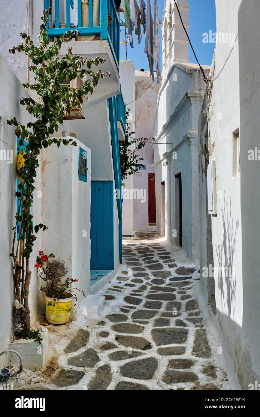 Via greca Mykonos sull'isola di Mykonos, Grecia Foto Stock