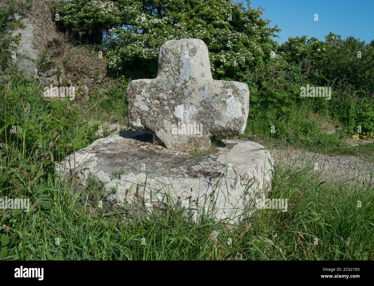 Croce di Choone, Croce di pietra scolpita Roadside vicino a St Buryan, Cornovaglia UK Foto Stock
