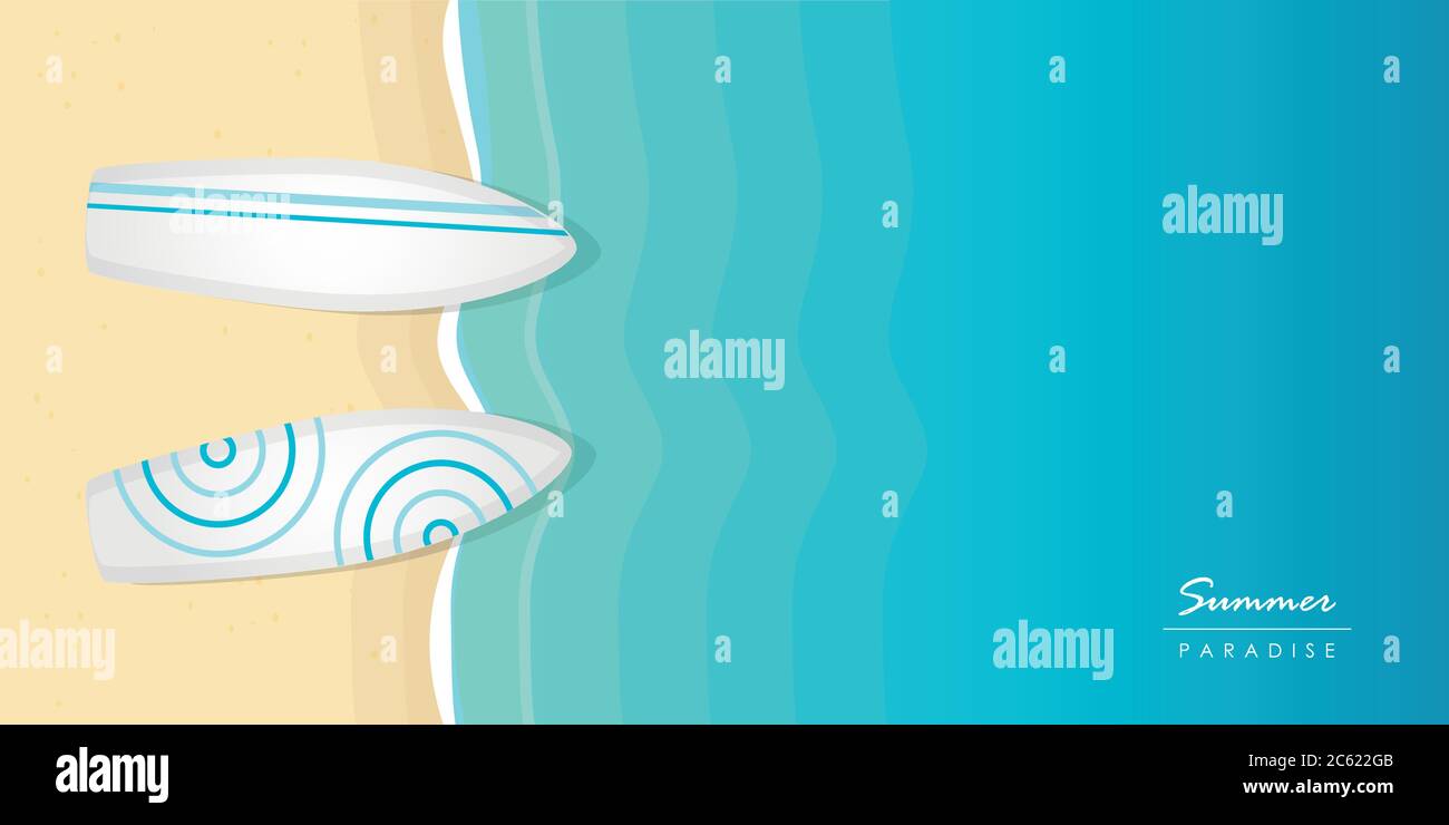 Due tavole da surf sulla spiaggia estate vacanza design con copia spazio vettore illustrazione EPS10 Illustrazione Vettoriale