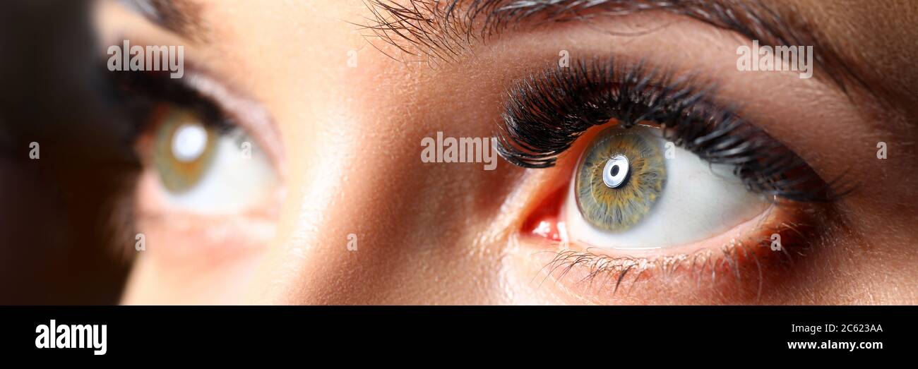 Occhi di colore verde femmina stupefacente con estensioni delle ciglia Foto Stock