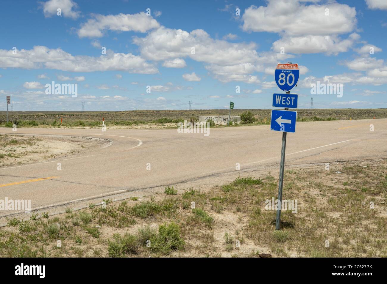 Interstate 80 West Highway Sign, Rock Springs Wyoming, Stati Uniti Foto Stock