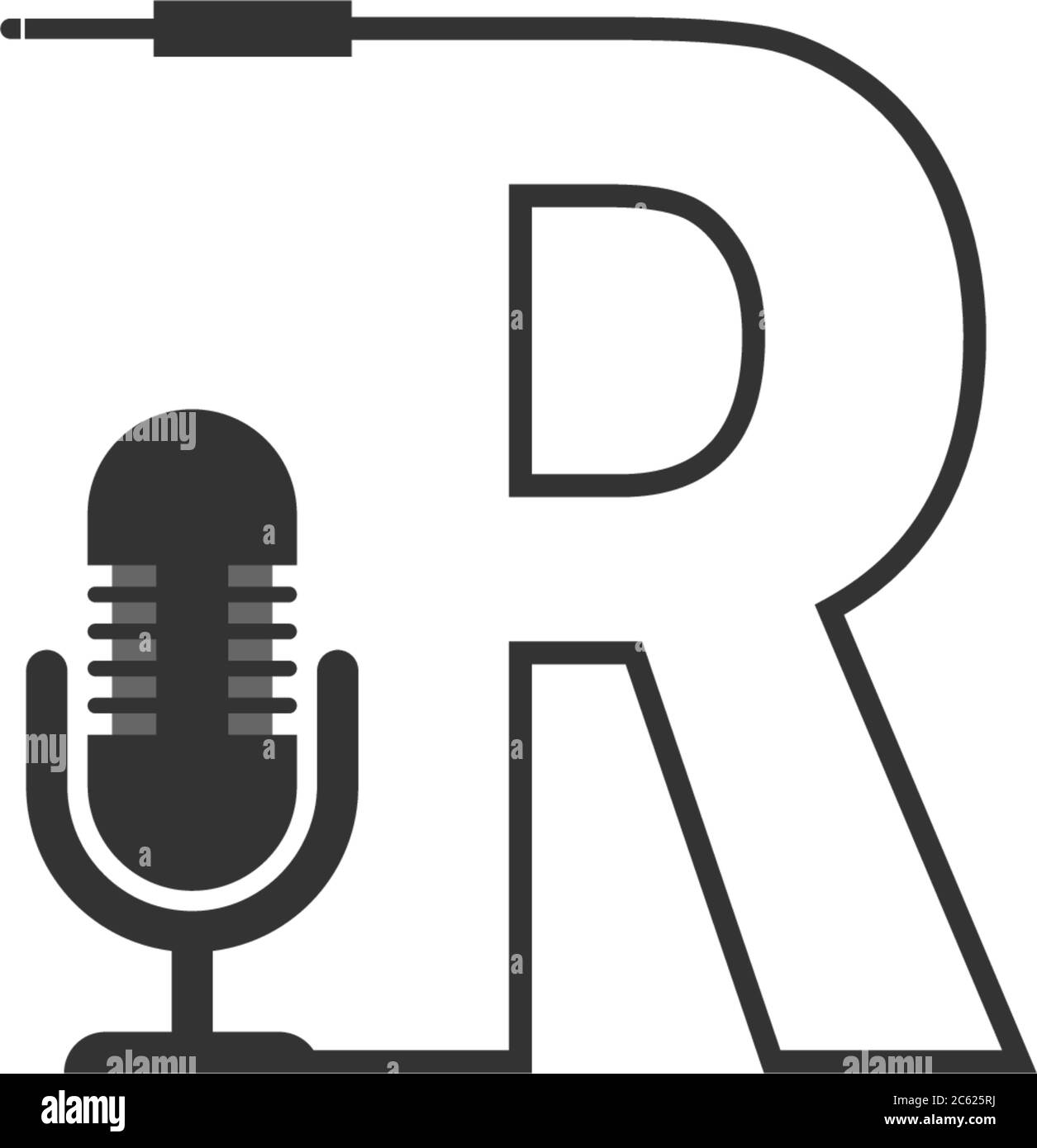 Concetto di design combinato con logo Letter R e podcast Illustrazione Vettoriale