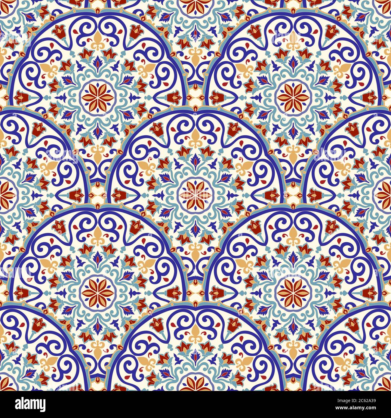 Modello vittoriano senza cuciture. Tile floreale in stile turco. Sfondo vintage in stile Damasco. Islam, Arabo, Indiano, motivo Ottomano. Illustrazione Vettoriale