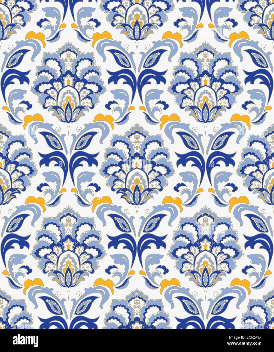 Modello vittoriano senza cuciture. Tile floreale in stile turco. Sfondo vintage in stile Damasco. Islam, Arabo, Indiano, motivo Ottomano. Illustrazione Vettoriale