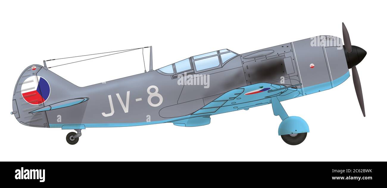 Lavochkin la-7 del 2° volo 1° reggimento aereo del combattente 4° Divisione aerea Czechoslovak Air Force, 1947 Foto Stock Lavochkin la-7 del 2° volo 1° reggimento aereo del combattente 4° Divisione aerea Czechoslovak Air Force, 1947 Foto Stock