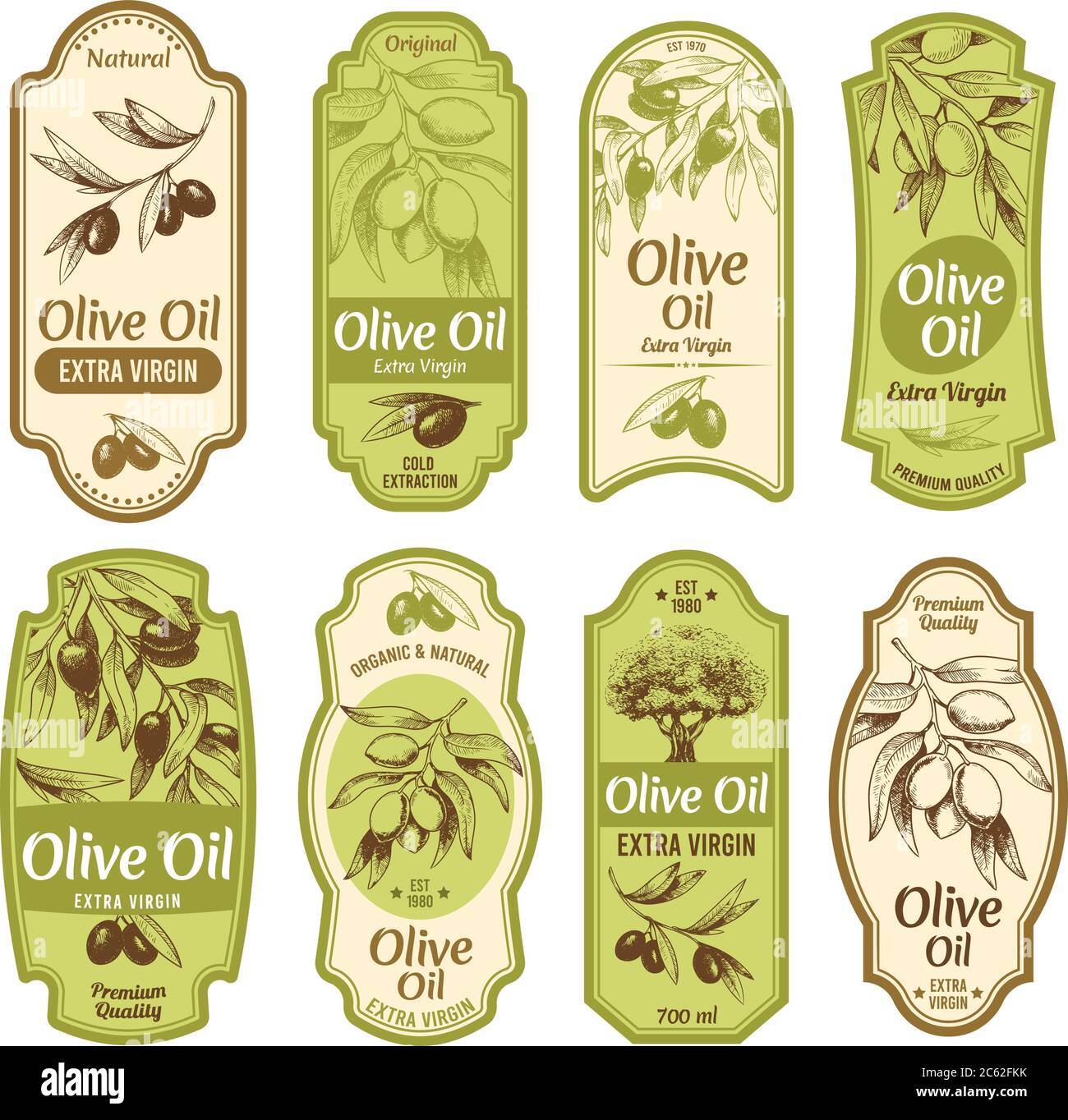 Etichetta olio d'oliva. Oli extra vergini premium, olive nere su rami con  foglie e set di illustrazioni vettoriali per abbozzo di olivo disegnato a  mano Immagine e Vettoriale - Alamy