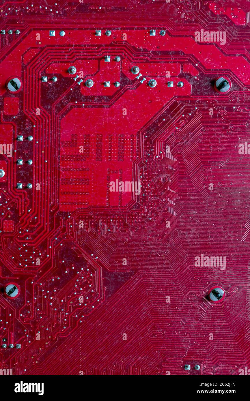 Scheda di supporto PC. Componenti hardware. Vista ravvicinata, concetto di idea di fondo Foto Stock