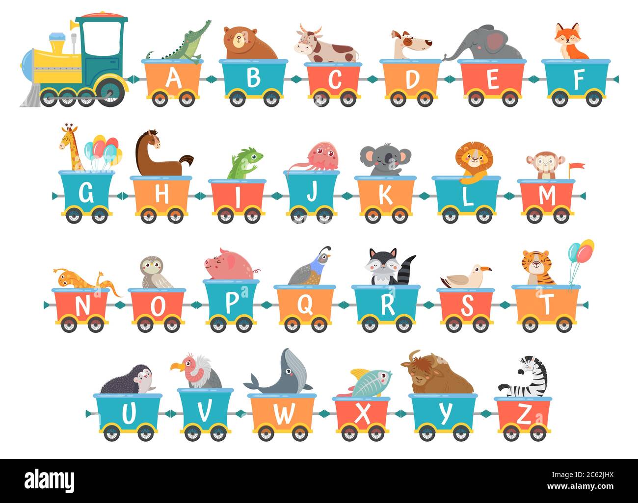 Treno alfabeto con animali. Cartoon animale illustrazione in van Illustrazione Vettoriale