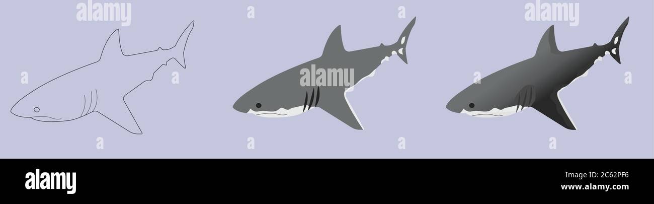un'illustrazione di un grande squalo. Set di icone in isometrica. Illustrazione Vettoriale