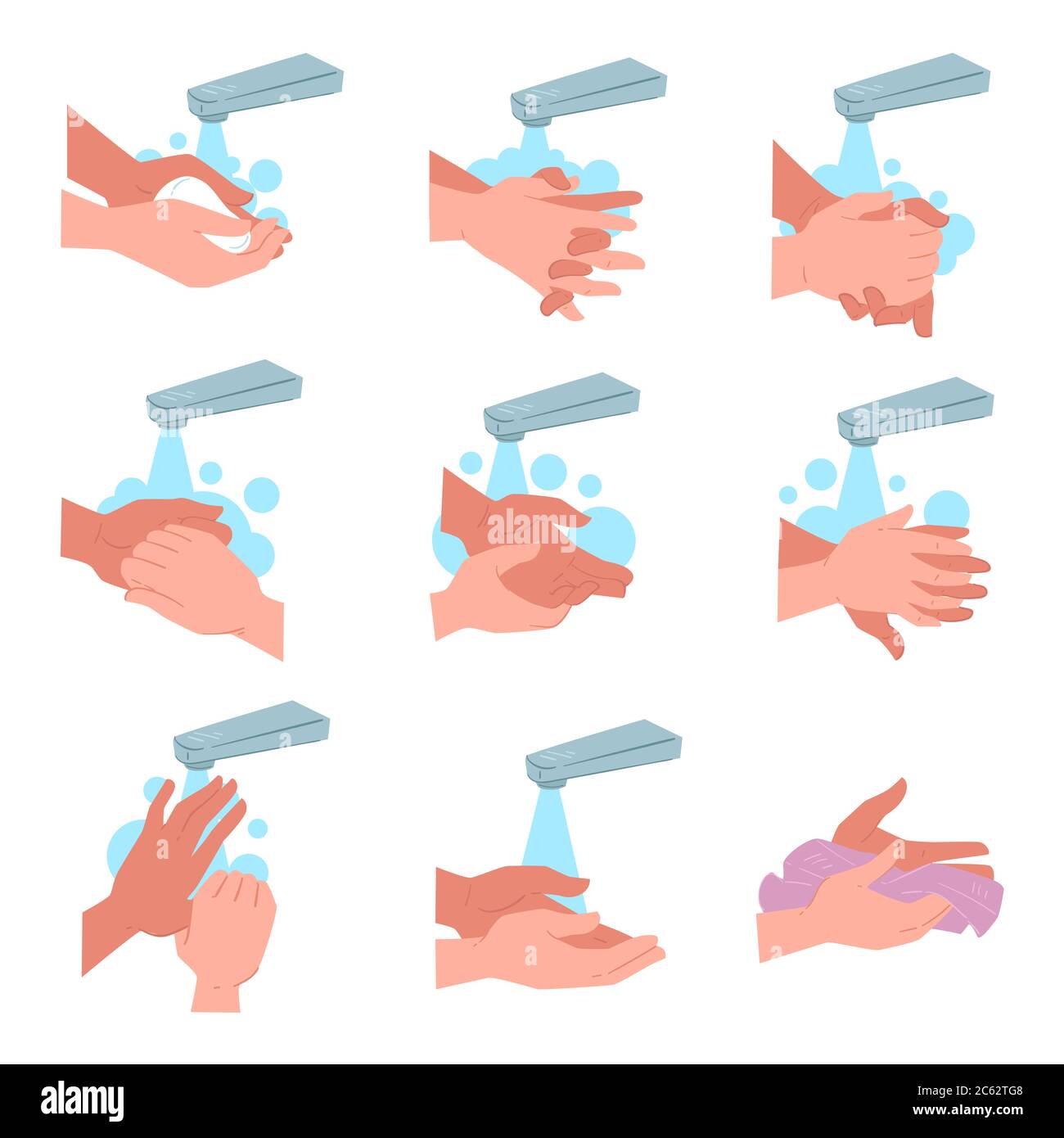 Lavarsi le mani con sapone, istruzioni o consigli per l'igiene Illustrazione Vettoriale