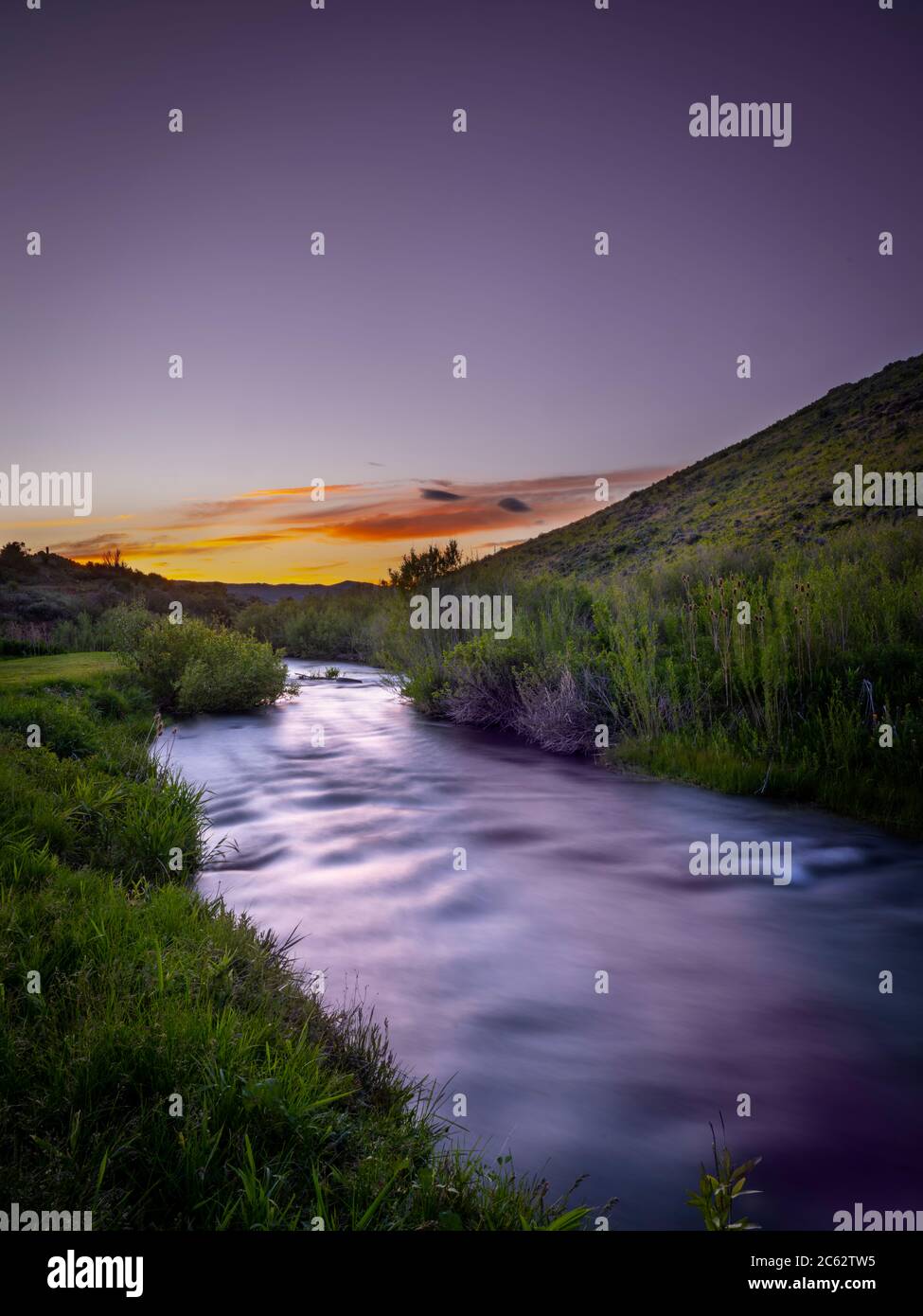 Piccolo ruscello al tramonto, Park City Utah, USA Foto Stock