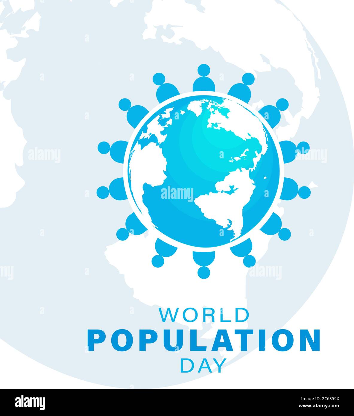Giornata mondiale della popolazione, globo blu della Terra, poster, modello per progetti e presentazioni, illustrazione vettoriale Illustrazione Vettoriale
