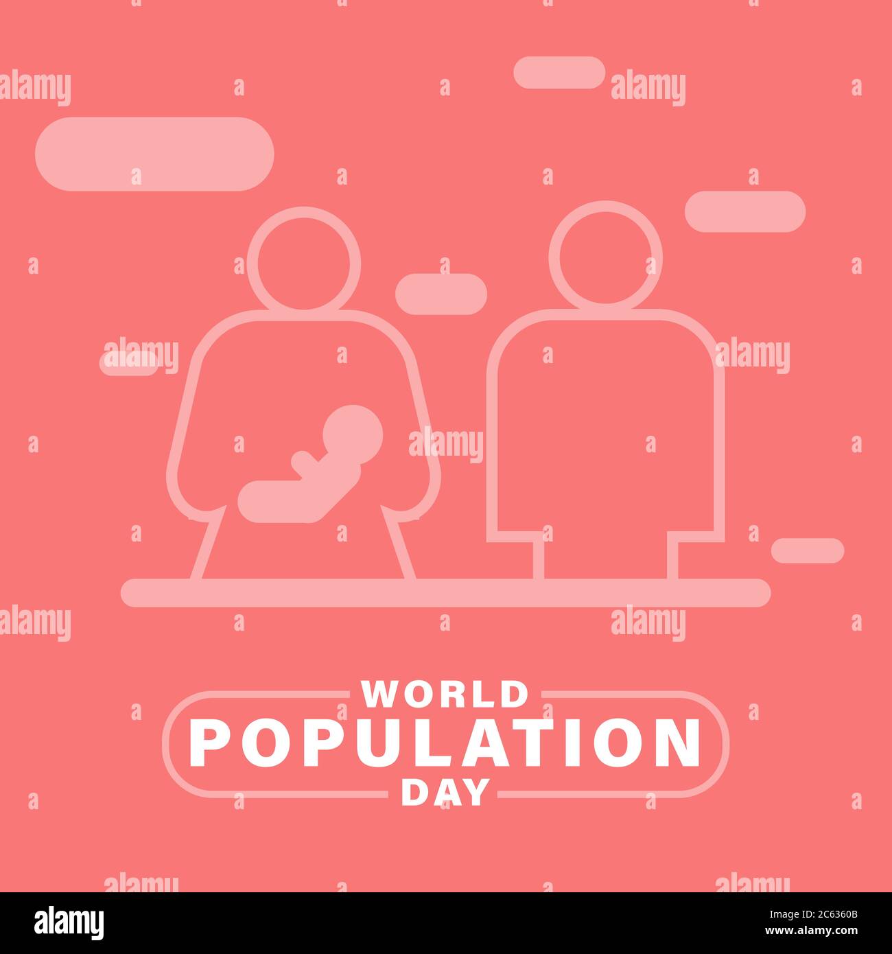 Giornata mondiale della popolazione, genitori e figli, mamma e papà con baia, poster di illustrazione, modello per progetti, vettore Illustrazione Vettoriale