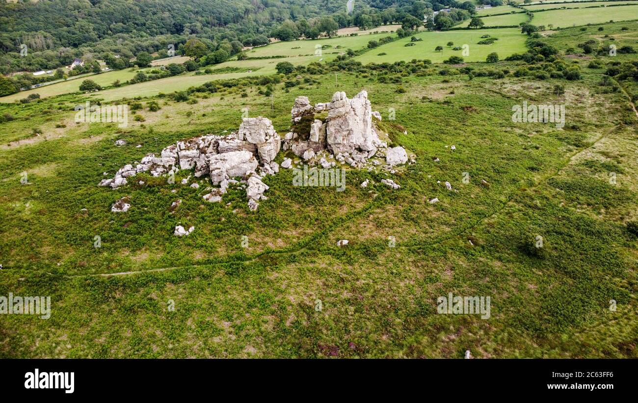 Veduta aerea delle rocce di Treffgarne Haverfordwest Pembrokeshire Wales UK Foto Stock