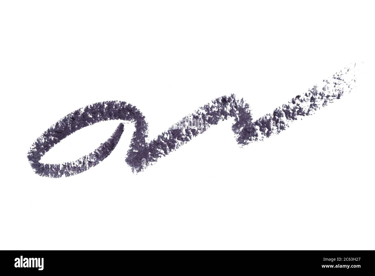 Eyeliner Swatch colore tratto isolato su sfondo bianco. Matita oculare nero squiggle texture. Foto Stock
