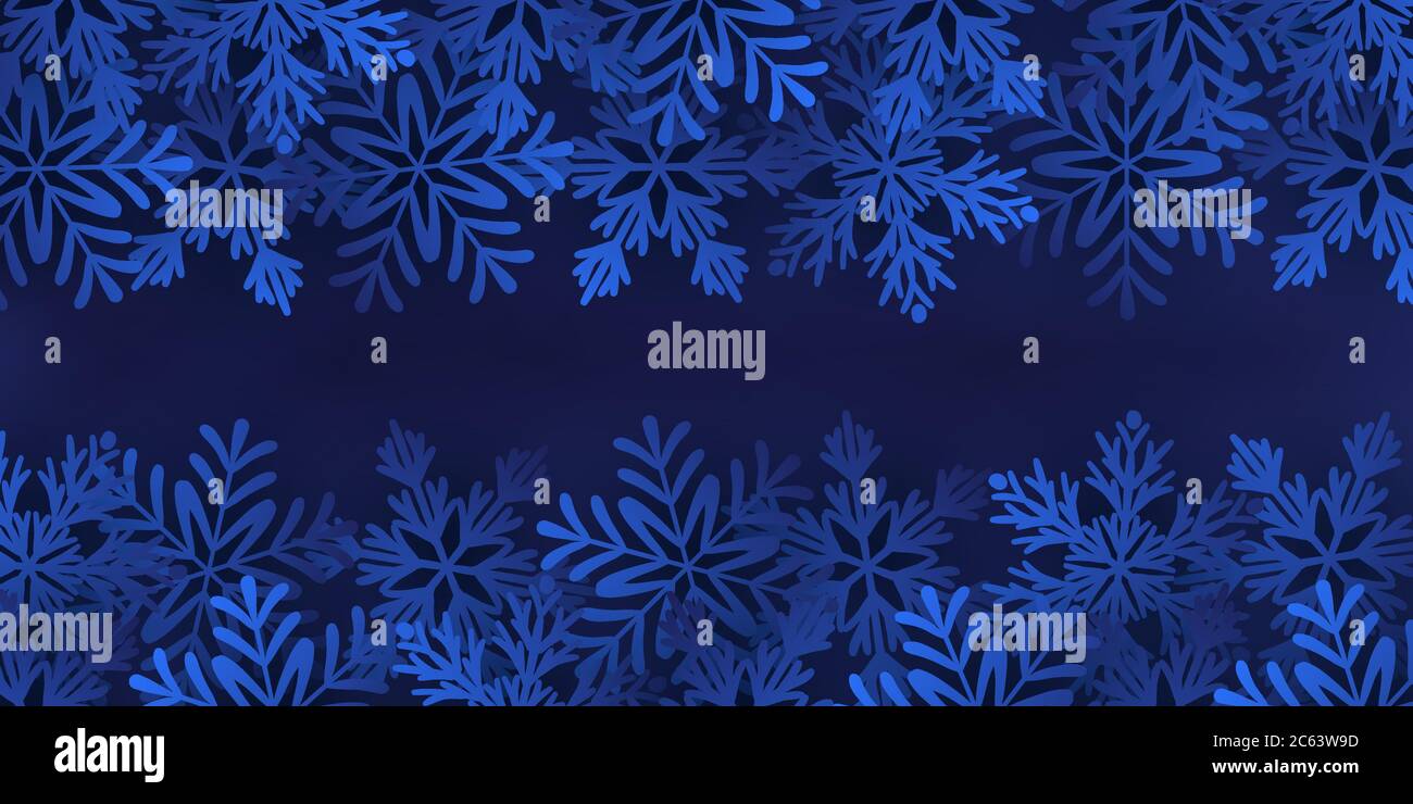 Sfondo blu scuro con grande poster blu fiocchi di neve. Vacanze invernali. Illustrazione vettoriale Illustrazione Vettoriale