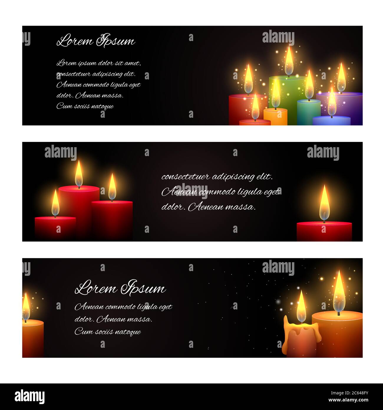 Set di striscioni orizzontali con candele e spazio per il testo. Elemento vettoriale per la vostra creatività Illustrazione Vettoriale