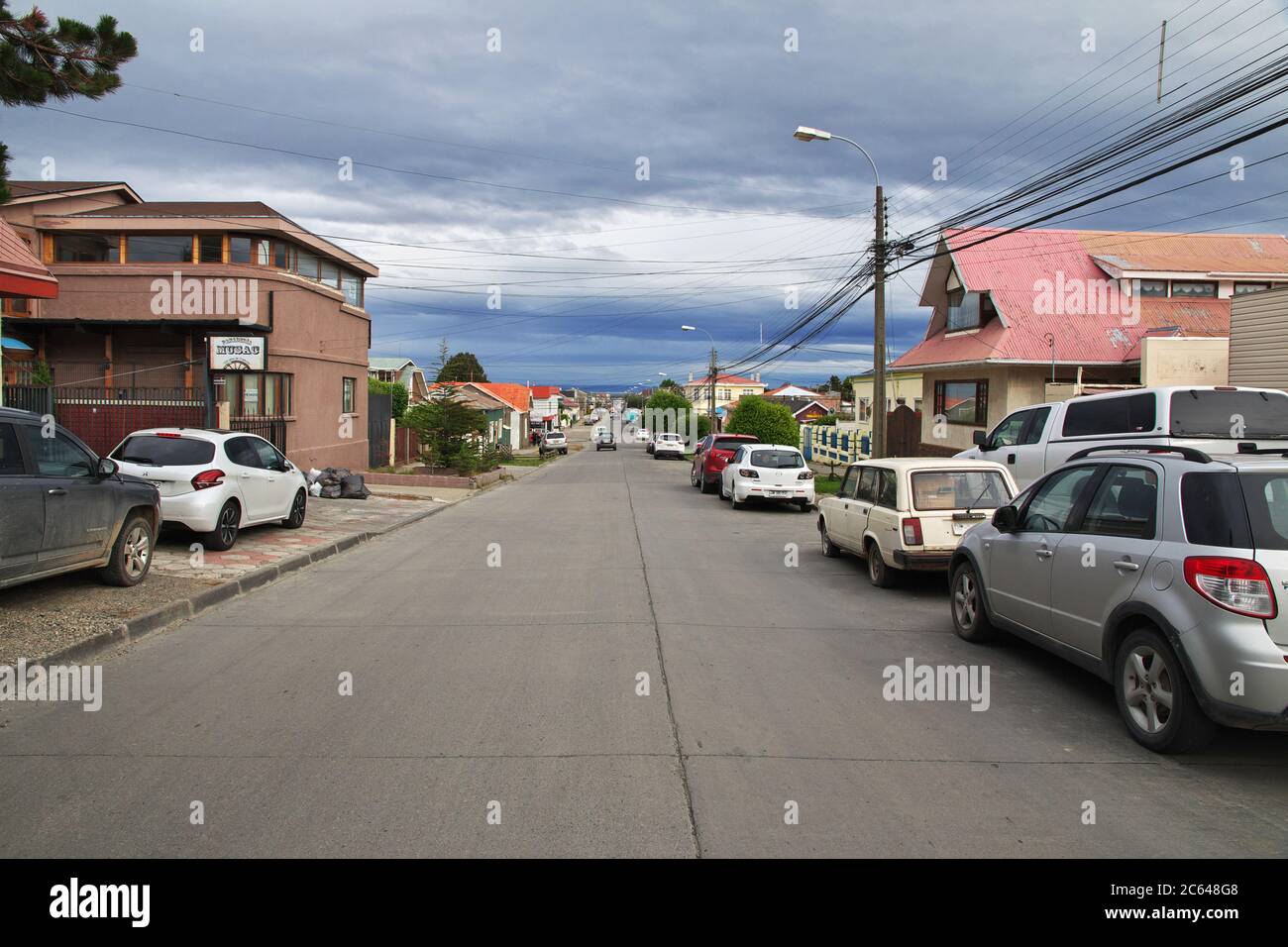 La strada di Punta Arenas, Patagonia, Cile Foto Stock