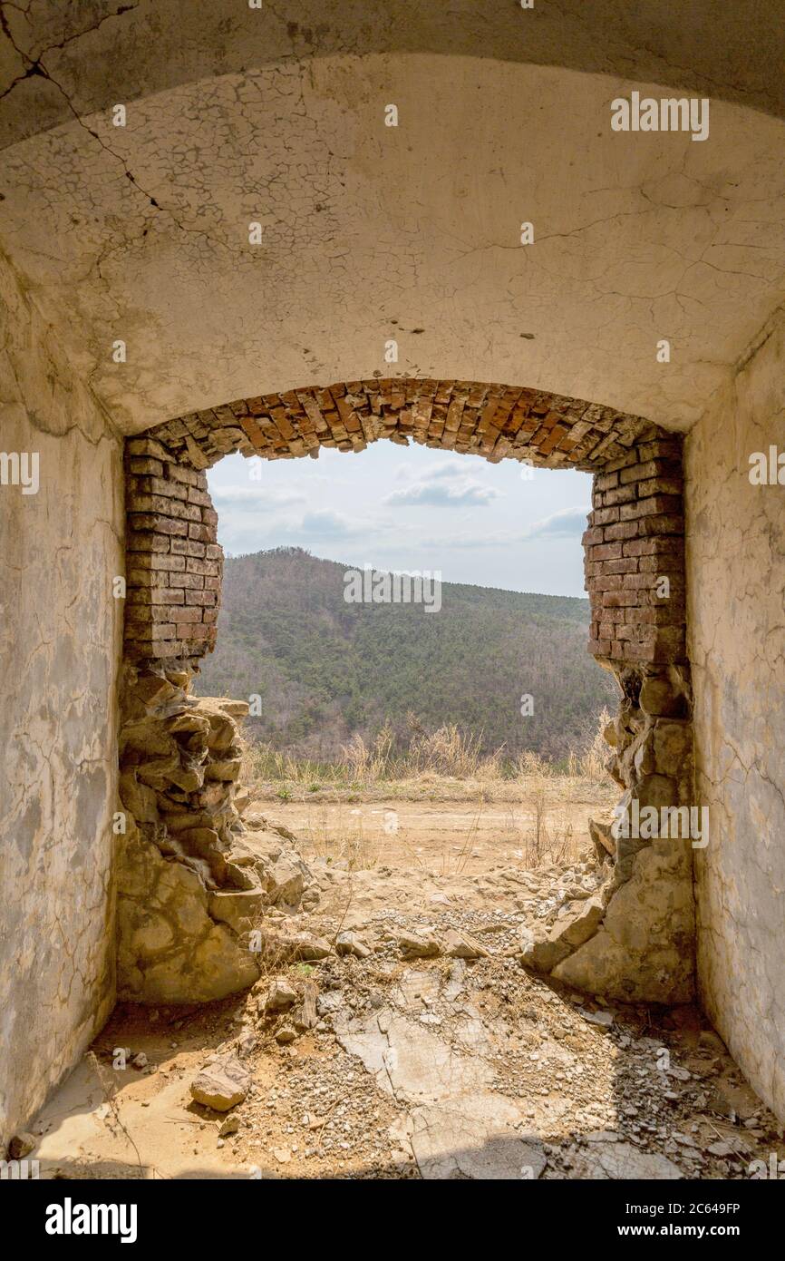 Rovine di pietra, Dalian Lushun Russo-Russo Guerra rovine, Chair Hill Fort Foto Stock