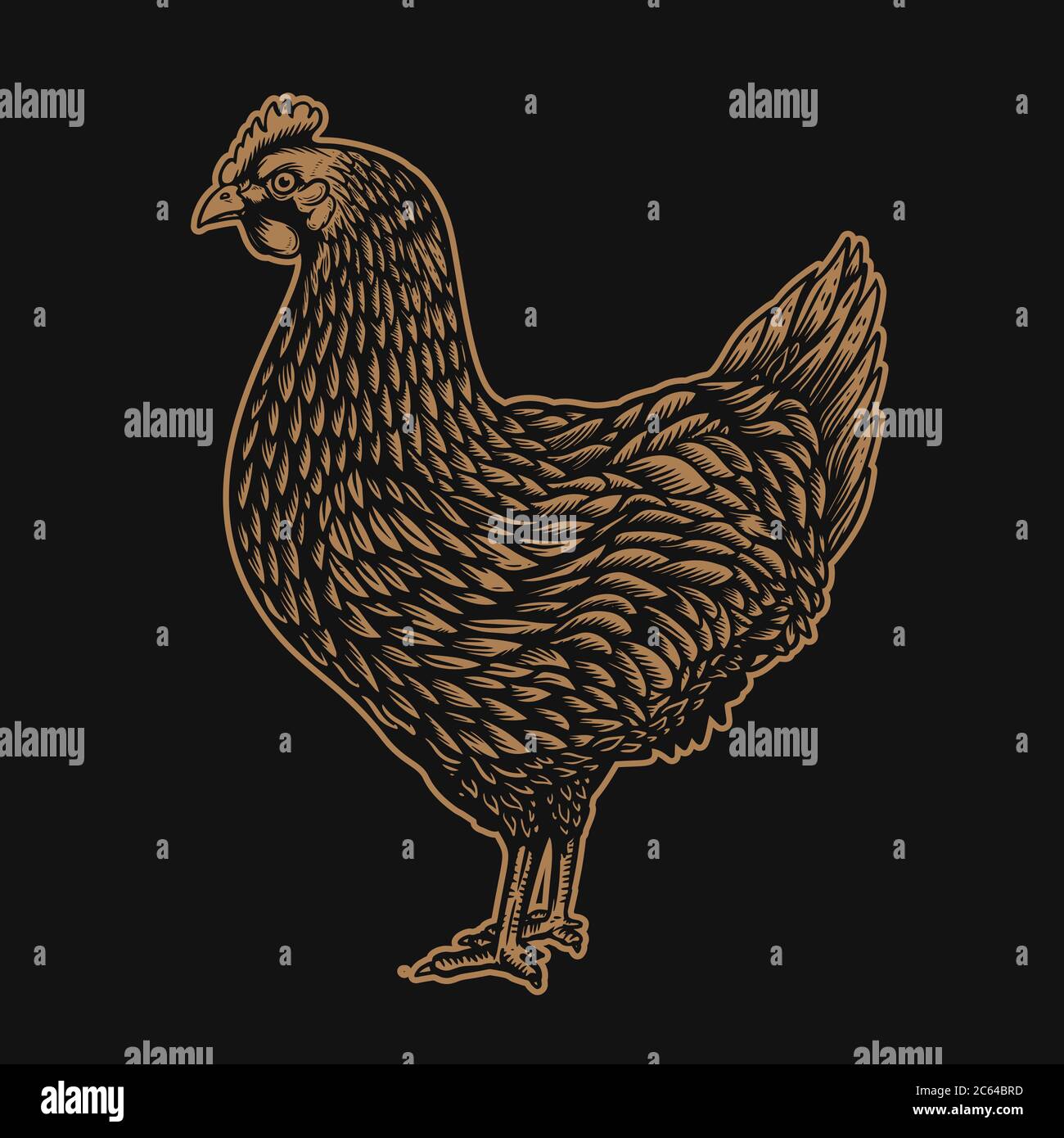 Illustrazione del pollo in stile di incisione. Elemento di design per logo, etichetta, segno, emblema, poster. Illustrazione vettoriale Illustrazione Vettoriale