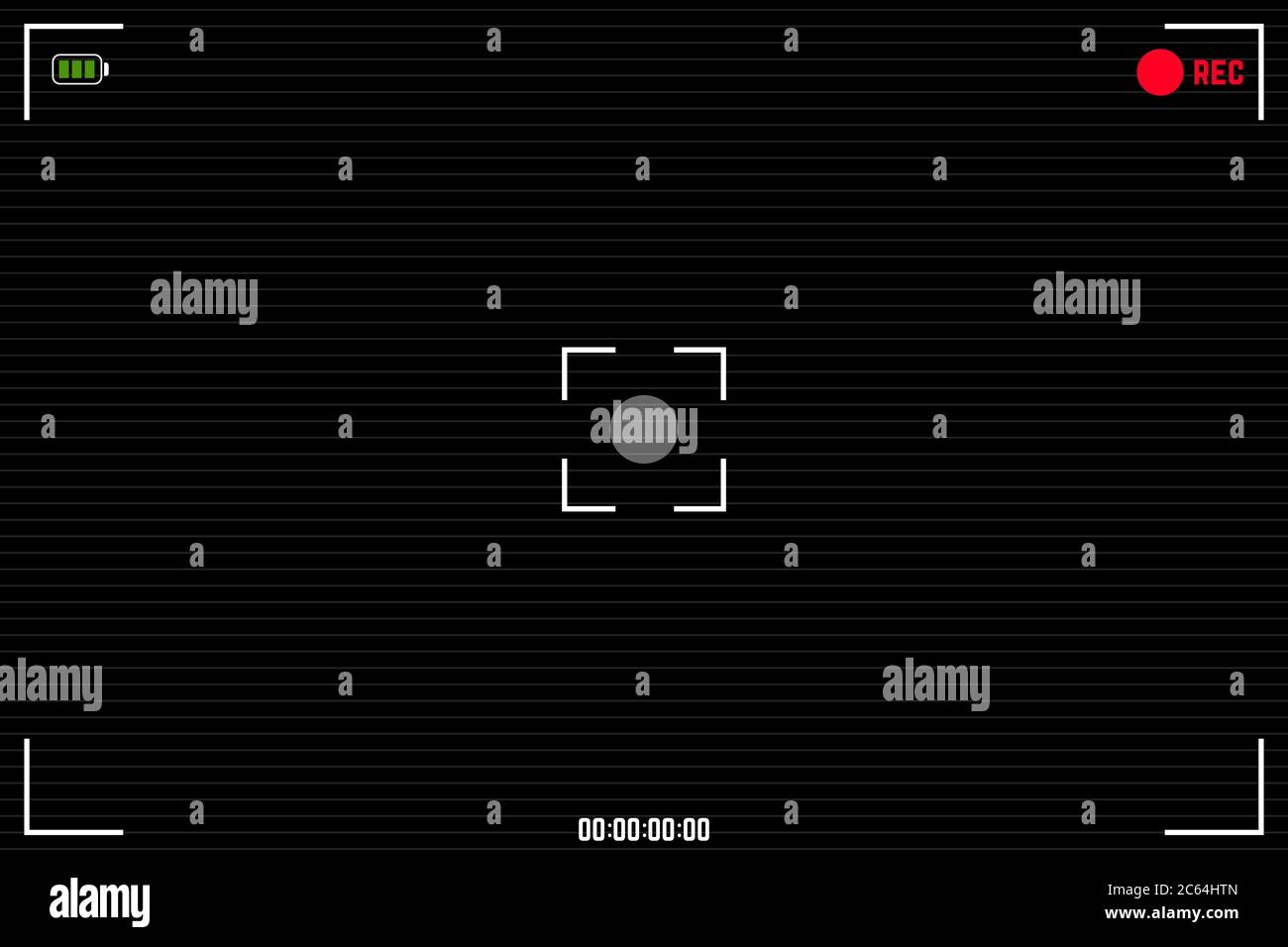 Registrazione dello sfondo con linee di scansione isolate e sfumature dai bordi . Mirino videocamera digitale. Illustrazione Vettoriale