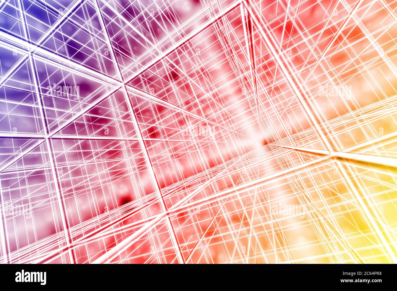 tesseract background astratto rete cyber web multicolore 3D Foto Stock
