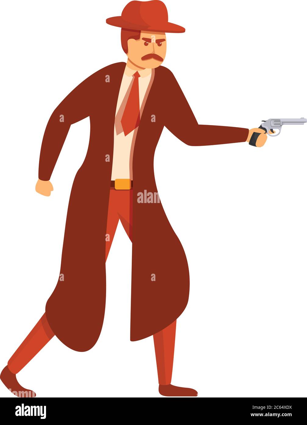 Ricercatore con icona a pistola. Cartoon di investigatore con icona vettore pistola per web design isolato su sfondo bianco Illustrazione Vettoriale