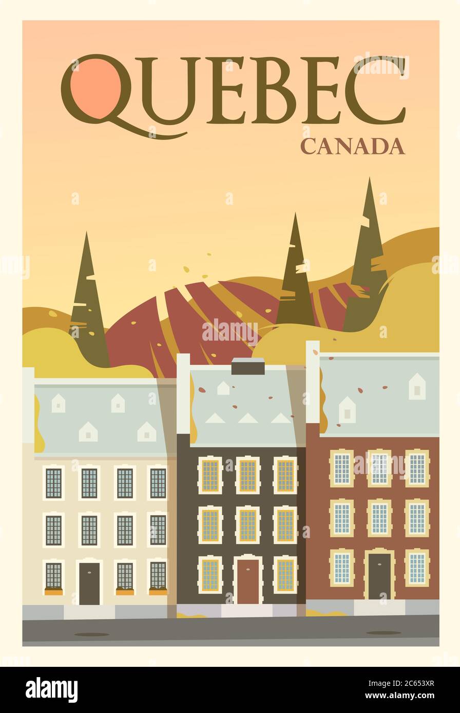 Tempo di viaggio. In tutto il mondo. Poster vettoriale qualità. Quebec. Illustrazione Vettoriale