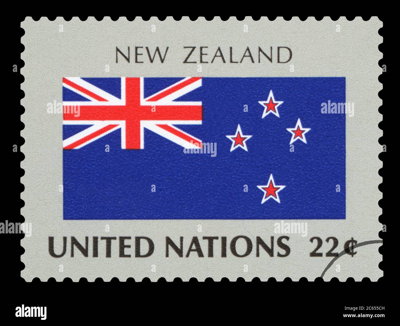 NUOVA ZELANDA - francobollo della bandiera nazionale della Nuova Zelanda, Serie delle Nazioni Unite, circa 1984. Foto Stock