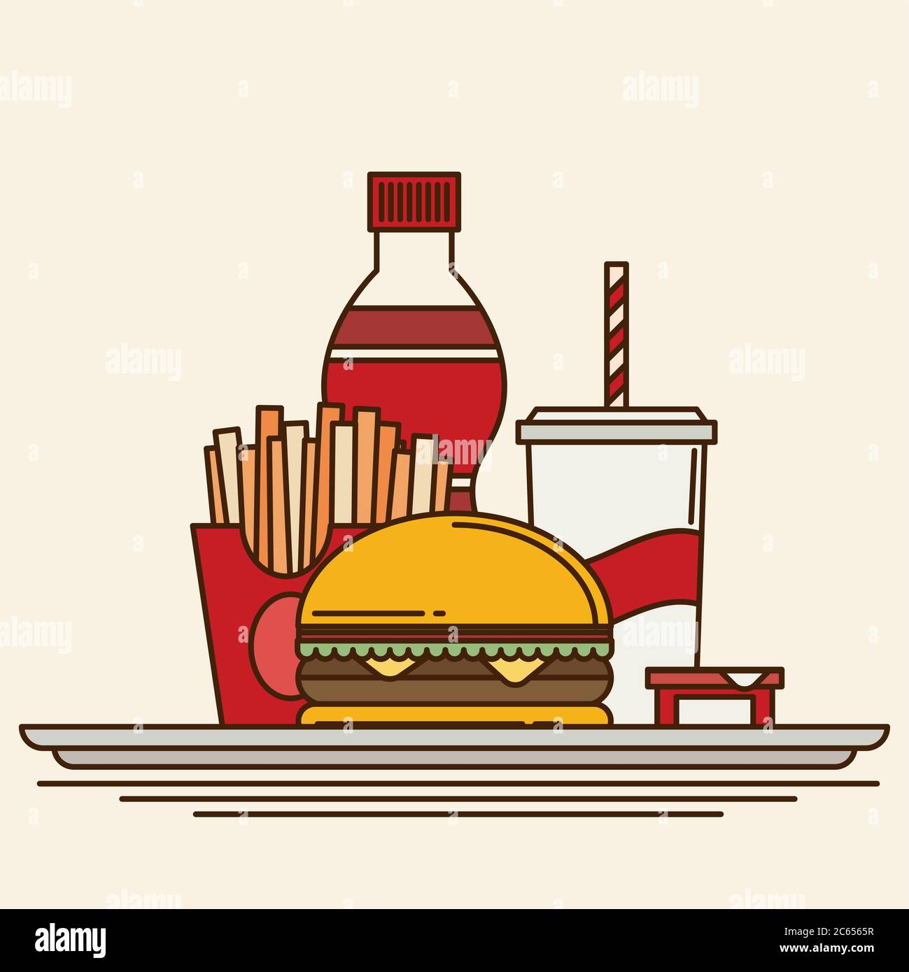 Gruppo di prodotti fast food. Vettore piatto Illustrazione Vettoriale