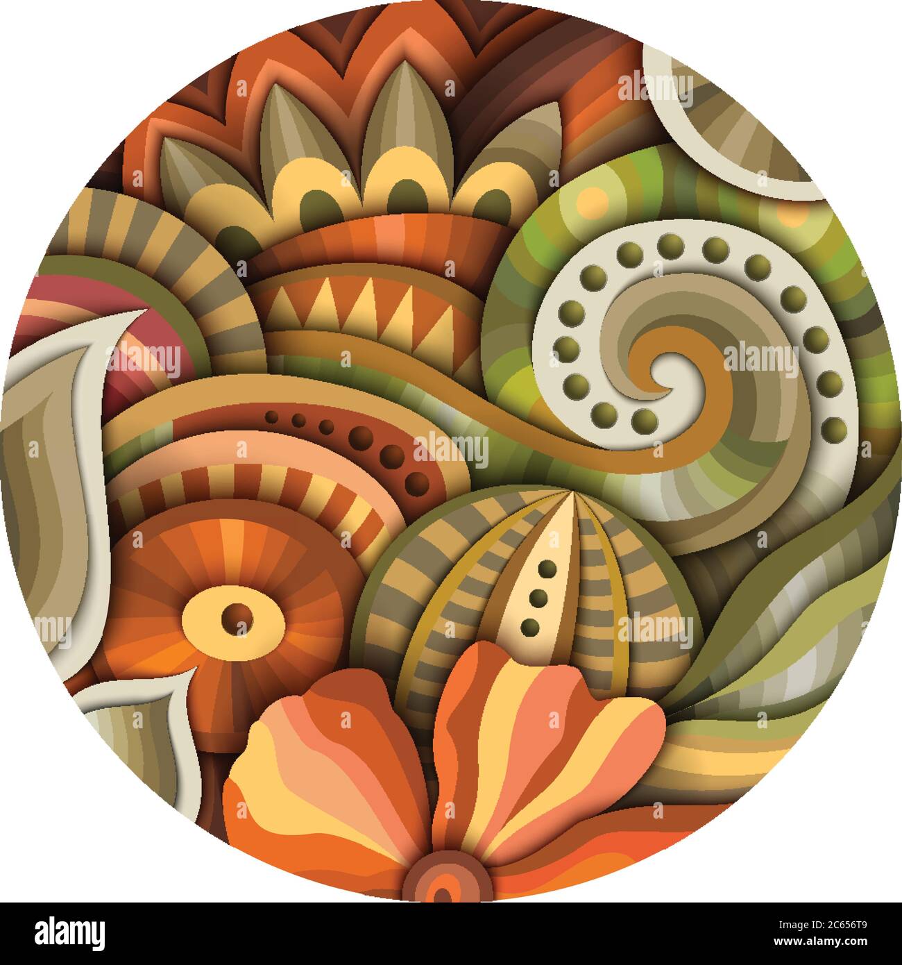 Volumetrico astratto fantastico colorato fiore rotondo illustrazione Illustrazione Vettoriale